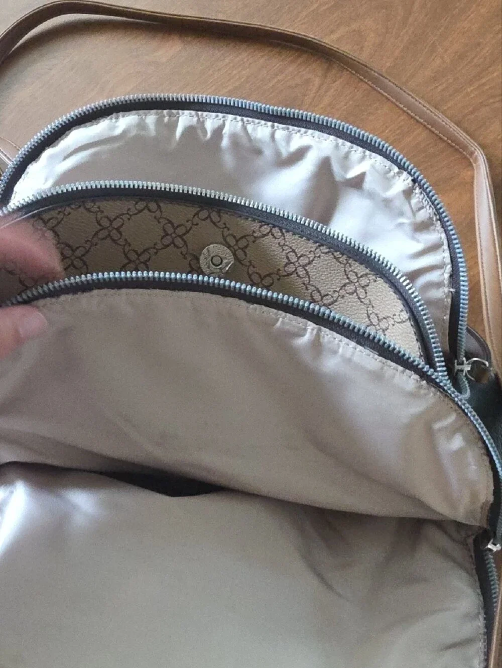 Nine West Brown and Tan Monogram Satchel with Shoulder Strap